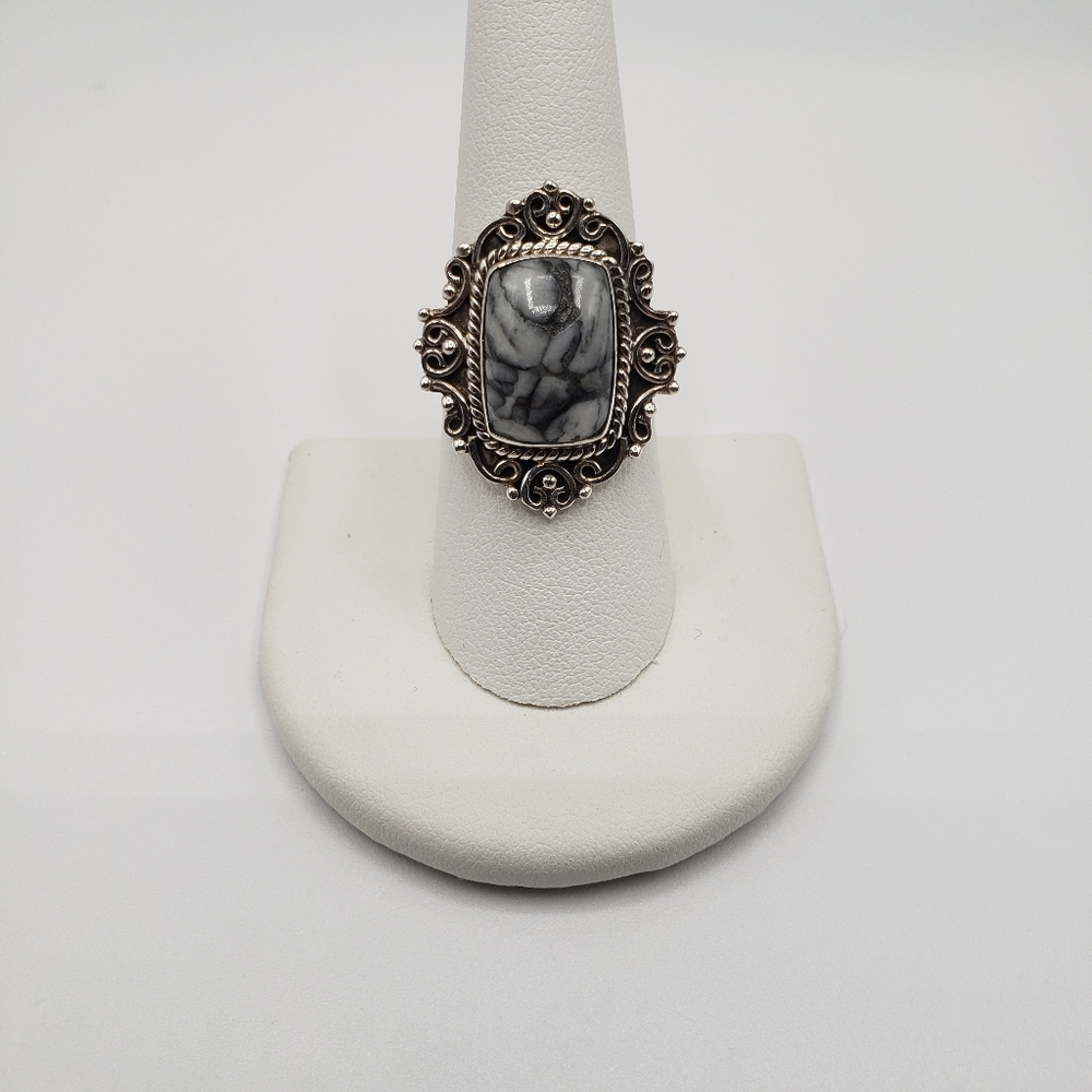 Austrian Pinolith Sterling Silver Ring   Sz 8
